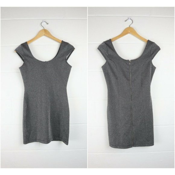 H&M Metallic Dress Womens Size 8 Divided Back Zip Textured Tight Bodycon Party - Picture 7 of 7